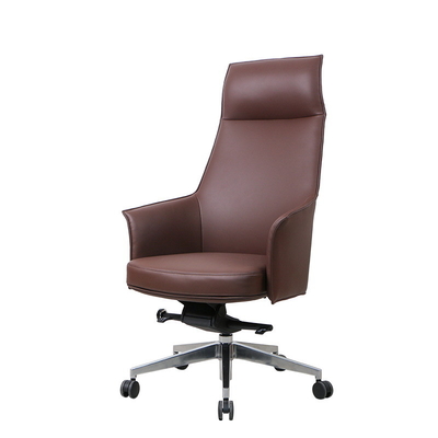 BIFMA Ergonomic Task Chair PU Brown Leather Rolling Chair Curved Plank