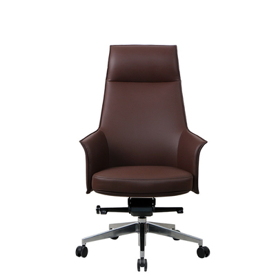 BIFMA Ergonomic Task Chair PU Brown Leather Rolling Chair Curved Plank