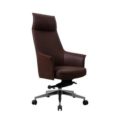 BIFMA Ergonomic Task Chair PU Brown Leather Rolling Chair Curved Plank