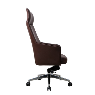 BIFMA Ergonomic Task Chair PU Brown Leather Rolling Chair Curved Plank